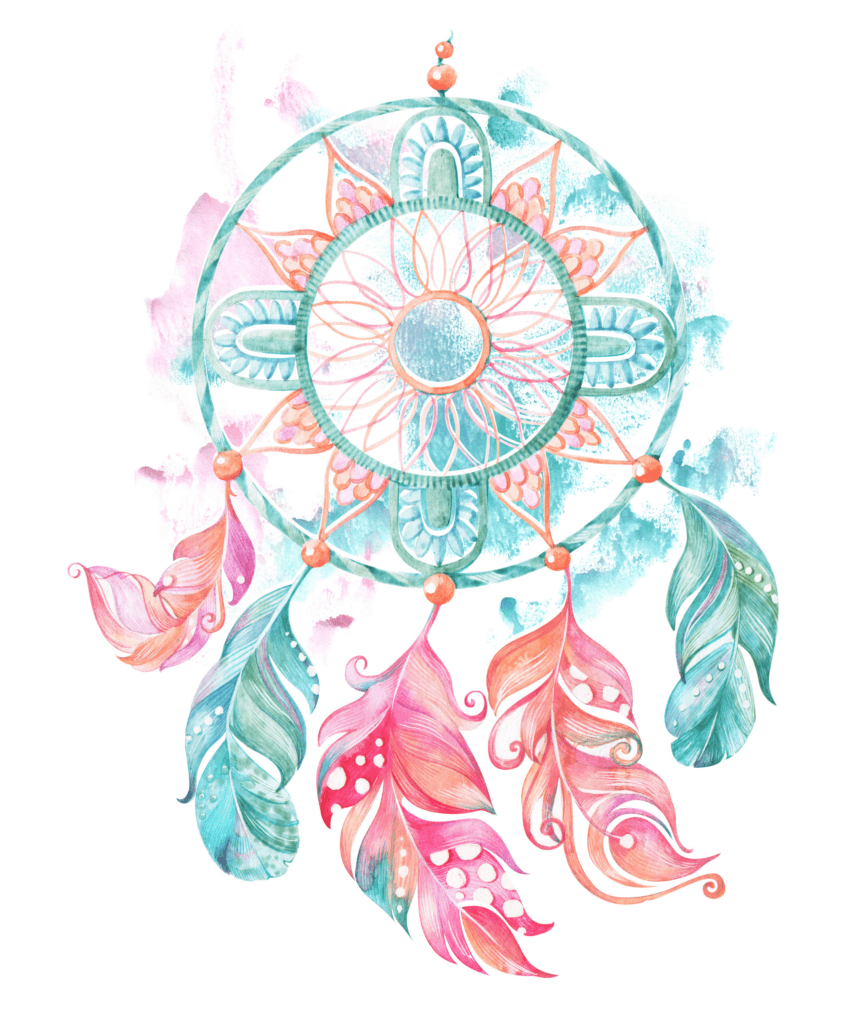 A Dreamcatcher in Light Blue Pink and Orange Colors